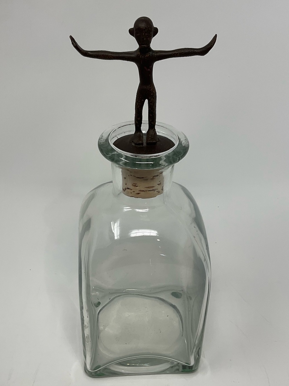 Glass Bottle Decanter with Bronze Figurine Stopper - Clear